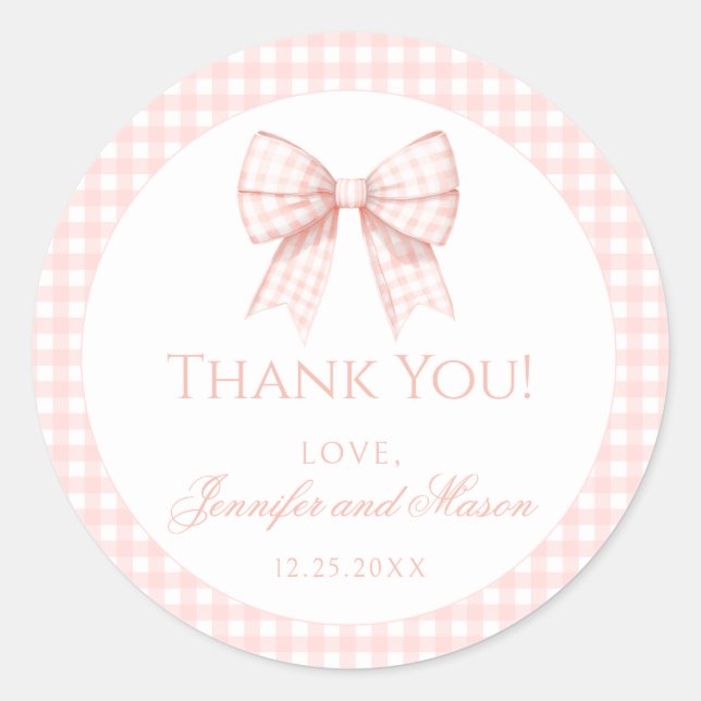 Sticker Rond Pastel arc rose en vichy baby shower merci (Devant)