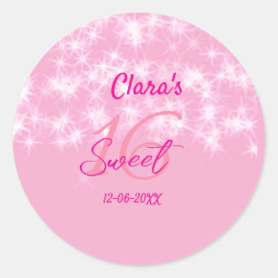 Sticker Rond Pastel bébé rose doux 16 anniversaire ajouter nom 
