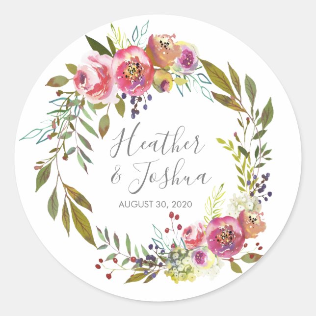 Sticker Rond Pastel Blooms Imaginaire Floral Mariage (Devant)