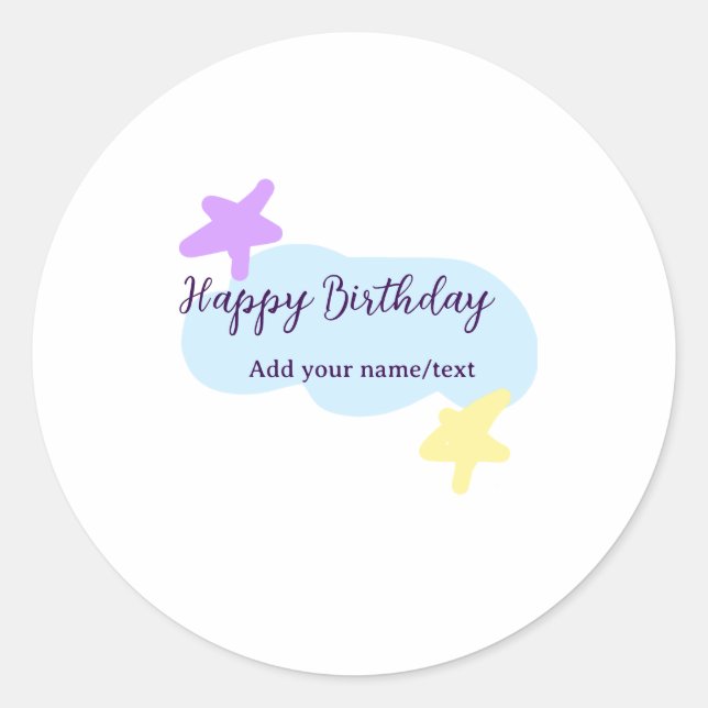 Sticker Rond Pastel blue clouds stars purple happy birthday nam (Devant)