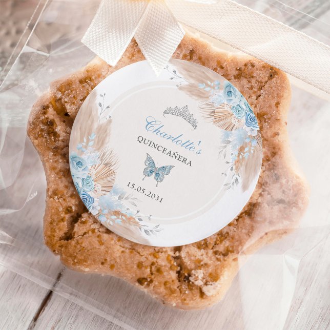Sticker Rond Pastel Blue Quinceanera Boho Princess Mis Quince (Créateur téléchargé)