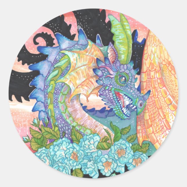Sticker Rond Pastel Blue Rose Dragon (Devant)