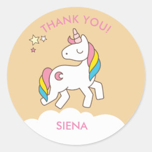 Sticker Rond Pastel Blue Unicorn Anniversaire Merci de fête
