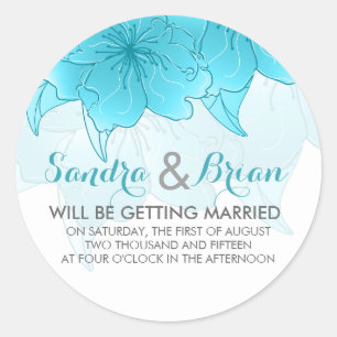 Sticker Rond Pastel Blue & White Floral Mariage Design