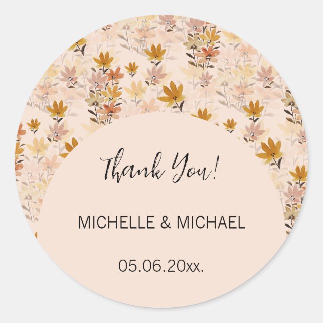 Sticker Rond Pastel Boho Mustard Jaune Fleurs sauvages (Devant)