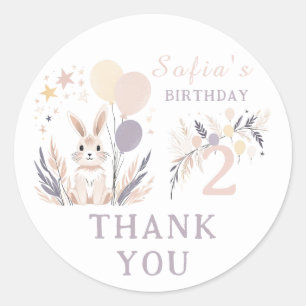 Sticker Rond Pastel Boho Rabbit & Balloons Anniversaire Merci