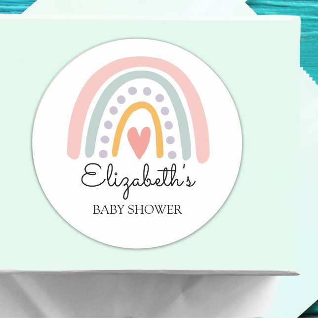 Sticker Rond Pastel Boho Rainbow Baby Shower for a Girl (Créateur téléchargé)