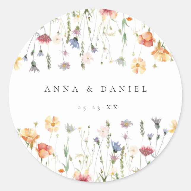 Sticker Rond Pastel Boho Wildflower Wedding (Devant)