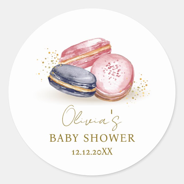 Sticker Rond Pastel Bonjour Bébé Baby shower Français Macarons (Devant)