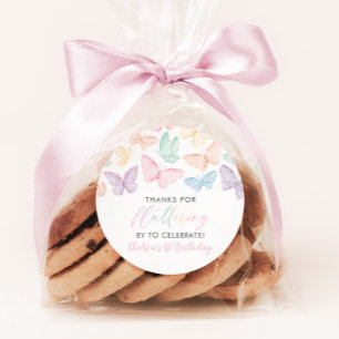 Sticker Rond Pastel Butterfly Girl's 1er Anniversaire Rainbow F