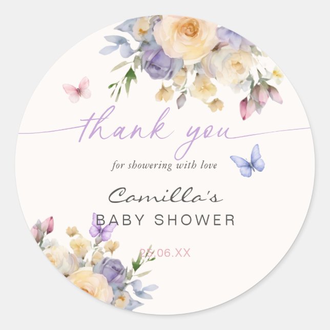 Sticker Rond Pastel Butterfly Merci Floral Baby shower (Devant)
