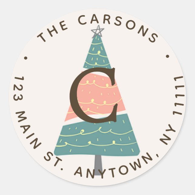 Sticker Rond Pastel Christmas Tree Round Return Adresse Label (Devant)