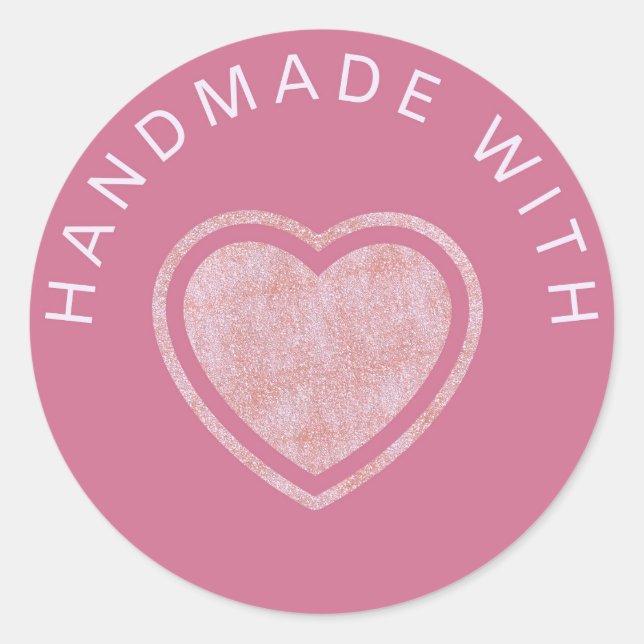 Sticker Rond Pastel Coeur rose "Fait main avec amour" Feminine (Devant)
