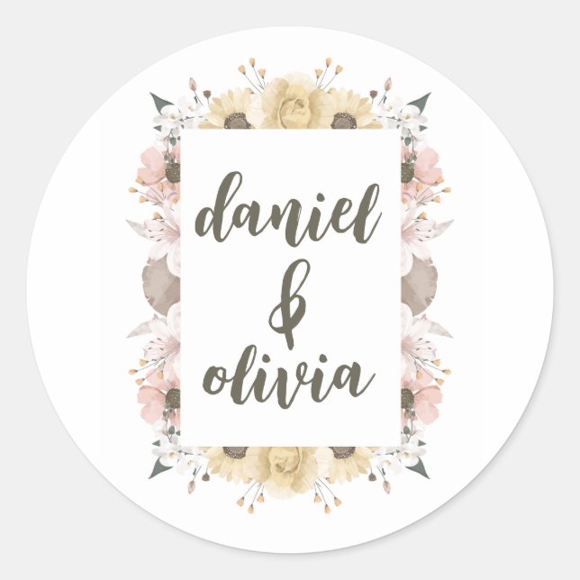 Sticker Rond Pastel Color Floral Mariage (Devant)
