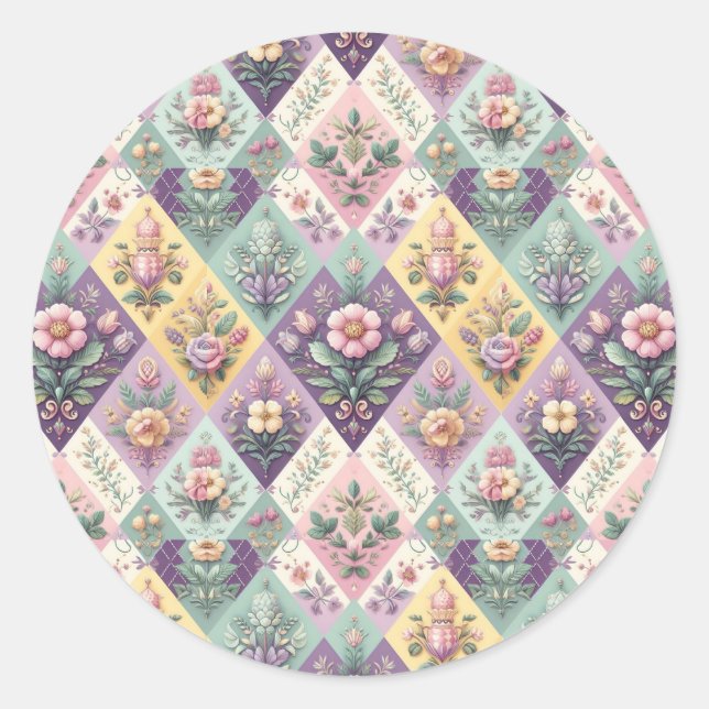 Sticker Rond Pastel coloré Jacquard Pâques/Printemps (Devant)