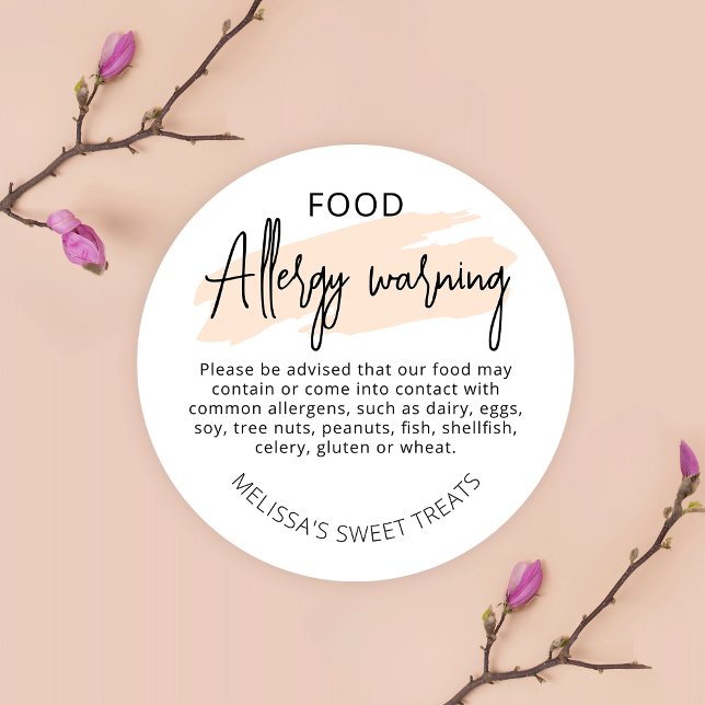 Sticker Rond Pastel Crème Aquarelle Sécurité alimentaire Alerte (Créateur téléchargé)
