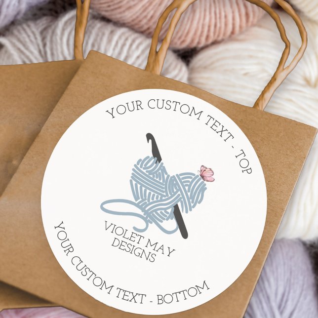 Sticker Rond Pastel Crochet Hook et fils multiusages (Custom labels for crochet products and gifts)