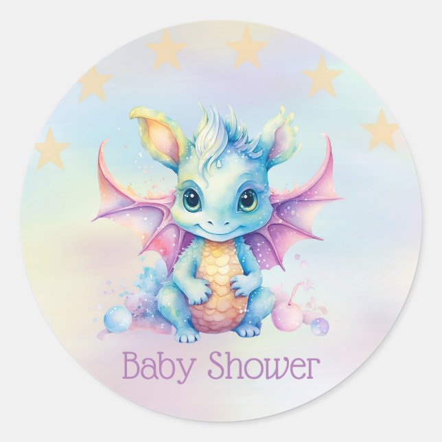 Sticker Rond Pastel Cute Dragon Girl Baby shower (Devant)