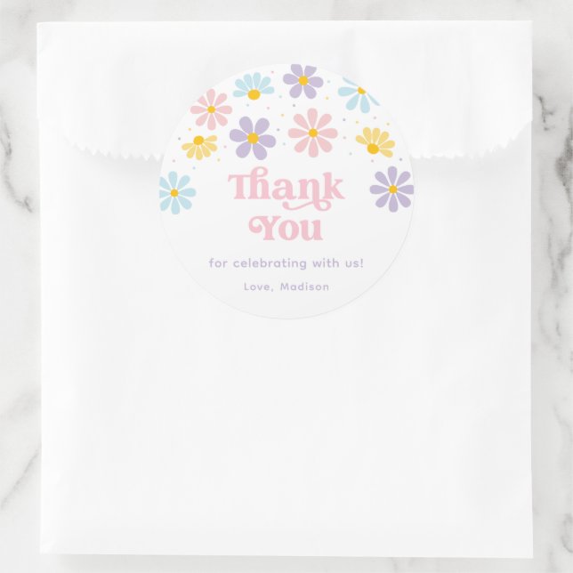 Sticker Rond Pastel Daisy Flower Anniversaire (Sac)