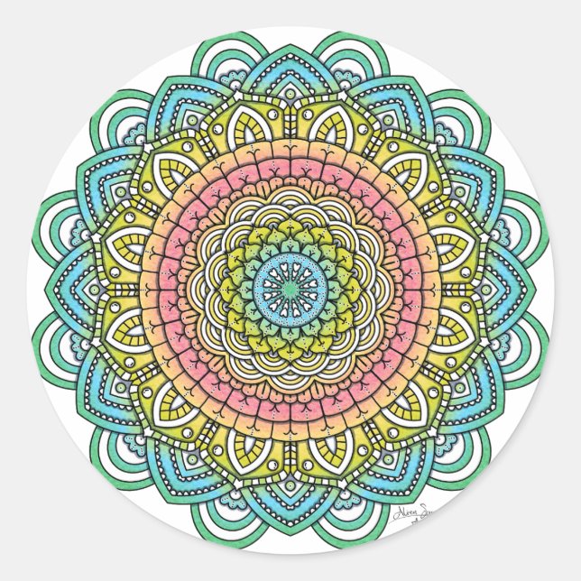 Sticker Rond Pastel Defleur Mandala (Devant)