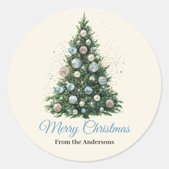 Sticker Rond Pastel Disco Ball Ornament Christmas Tree Custom  (Devant)
