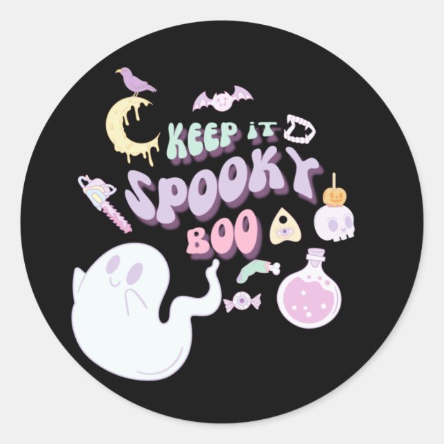 Sticker Rond Pastel Éffrayant Ghost & Gang Black Halloween (Devant)