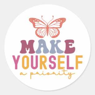 Sticker Rond Pastel "Faites de vous une priorité" Graphique de 