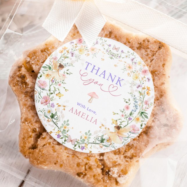 Sticker Rond Pastel Fleur sauvage Fairy Premier Anniversaire Fê (Créateur téléchargé)