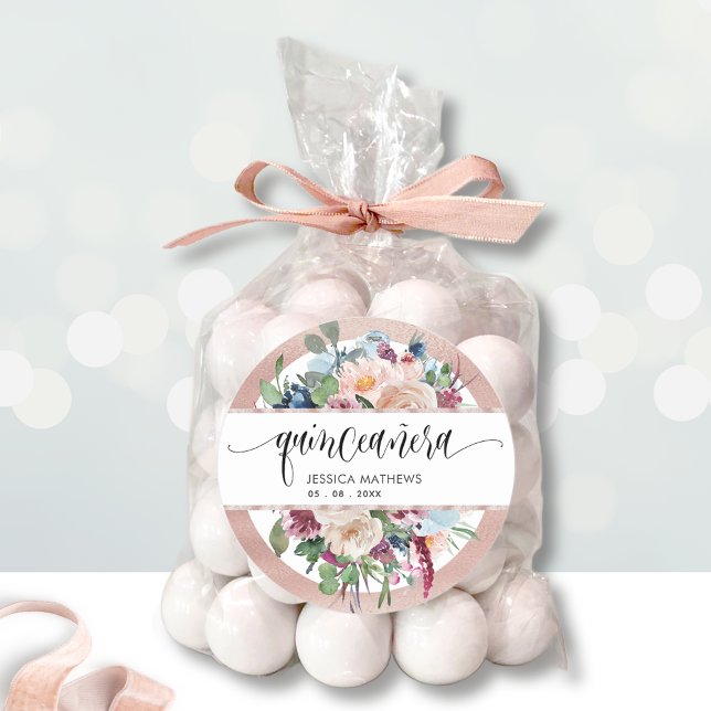 Sticker Rond Pastel Floral avec Enveloppe Or Rose Sceau / Favor (Créateur téléchargé)