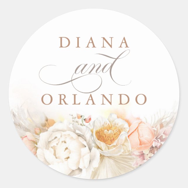 Sticker Rond Pastel Floral Pampas Grass Mariage (Devant)