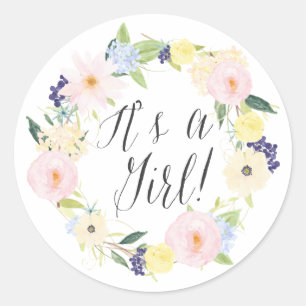Sticker Rond Pastel Floral Wreath C'est un timbre de Baby showe
