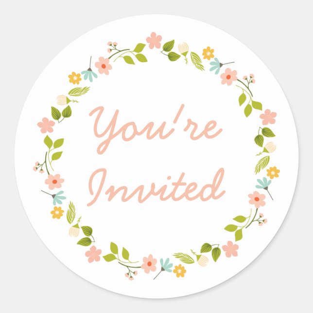 Sticker Rond Pastel Floral Wreath TU ES INVITÉ (Devant)