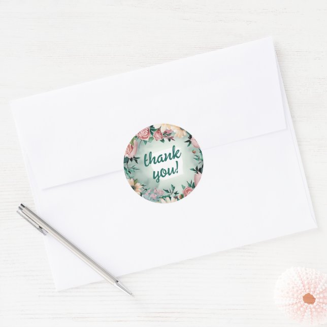 Sticker Rond Pastel Flower Elégance : Sage Green Floral Mariage (Enveloppe)