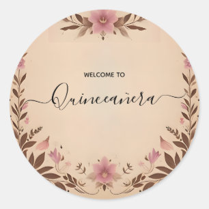 Sticker Rond Pastel Font Dusty Glam Rose Gold Quinceanera