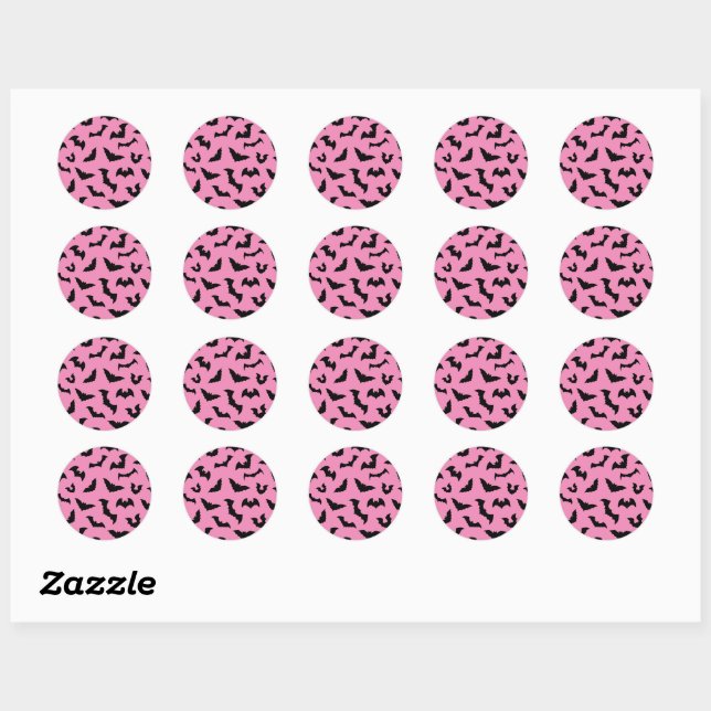 Sticker Rond Pastel goth chauve-souris rose motif halloween (Feuille)