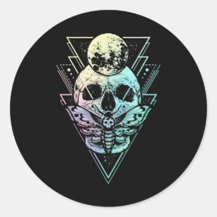 Sticker Rond Pastel Goth Moon Crâne gothique Wicca Crescent Mot