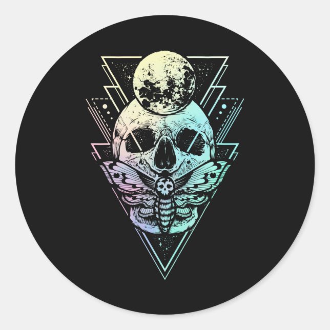 Sticker Rond Pastel Goth Moon Crâne gothique Wicca Crescent Mot (Devant)