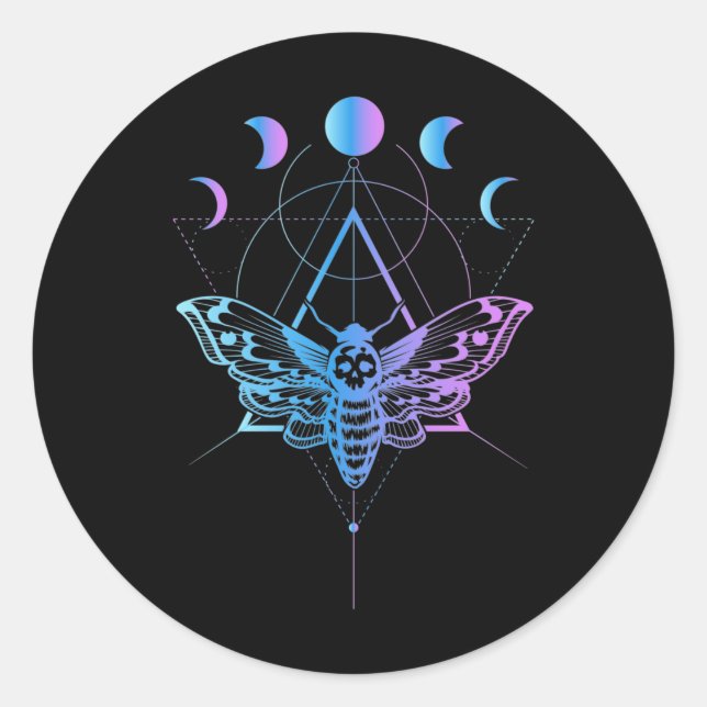 Sticker Rond Pastel Goth Moon Moth Croissant Géométrie (Devant)