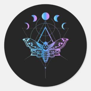 Sticker Rond Pastel Goth Moon Moth Croissant Géométrie