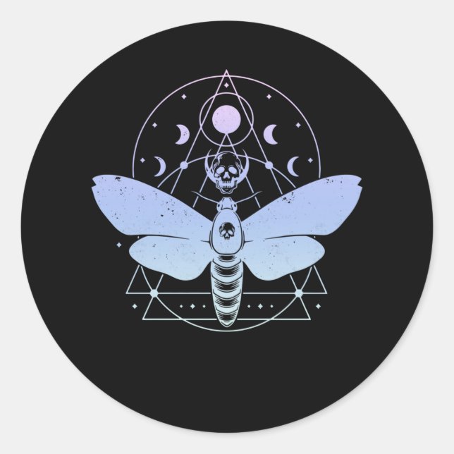 Sticker Rond Pastel Goth Moth Moon Wiccan Crescent Crâne (Devant)