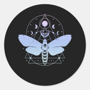 Sticker Rond Pastel Goth Moth Moon Wiccan Crescent Crâne