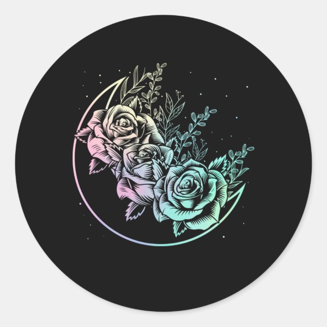 Sticker Rond Pastel Goth Rose Lune Croissant gothique Fleurs (Devant)