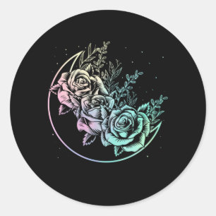 Sticker Rond Pastel Goth Rose Lune Croissant gothique Fleurs
