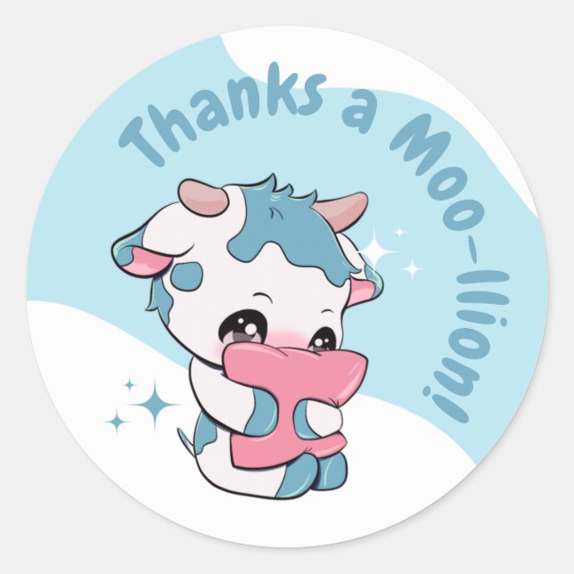 Sticker Rond Pastel Green Blue Cow White Cloud Merci (Devant)