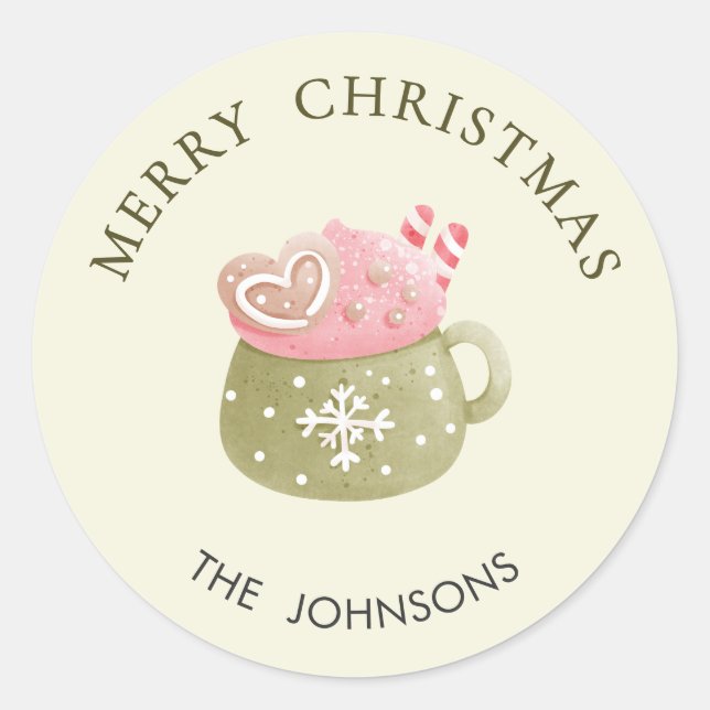 Sticker Rond Pastel Green Cocoa Mug Merry Christmas (Devant)