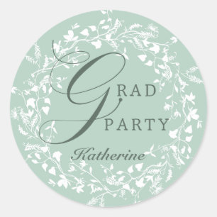 Sticker Rond Pastel Green White Fleur sauvage Wreath Graduation