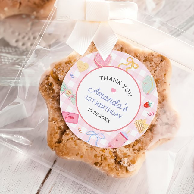 Sticker Rond Pastel Hand Drawn Pretty Girl Birthday Party (Créateur téléchargé)