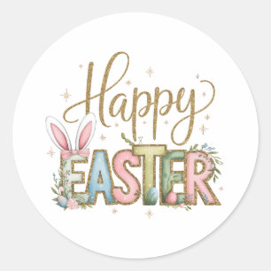 Sticker Rond Pastel Happy Pâques