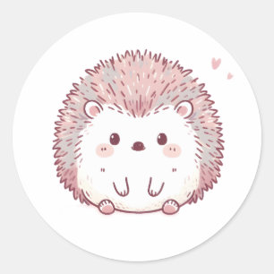 Sticker Rond Pastel Hedgehog Design, Cute Soft Color Animal Art