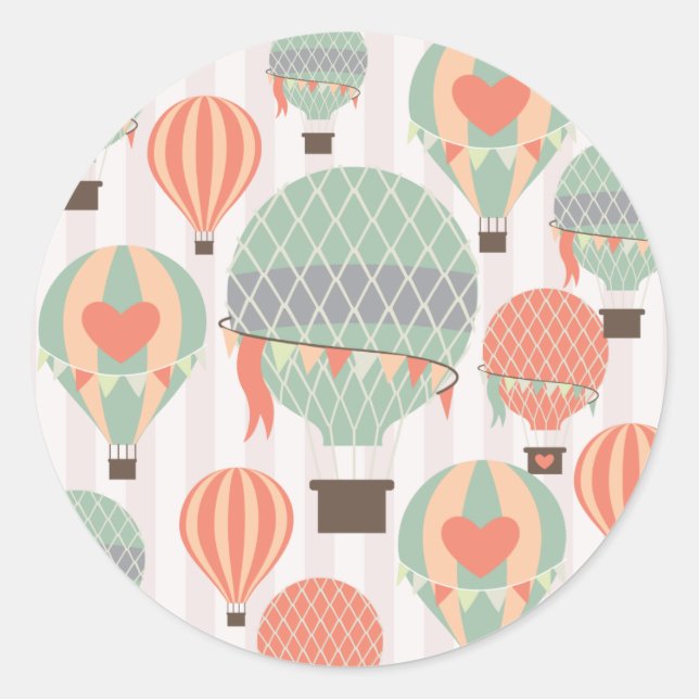 Sticker Rond Pastel Hot Air Balloons Monte Pink Strié Sky (Devant)